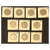 US Coins 10 Barber Silver Half Dollars in flips wi