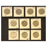 US Coins 10 Walking Liberty Silver Half Dollars in