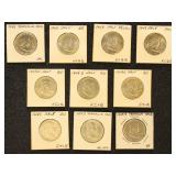 US Coins 10 Ben Franklin Silver Half Dollars in fl