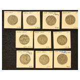 US Coins 10 Walking Liberty Silver Half Dollars in