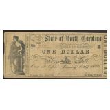 Obsolete Currency $1 State of North Carolina Note,
