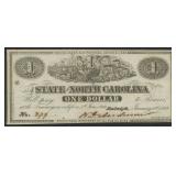 Obsolete Currency $1 State of North Carolina Note,