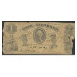 Obsolete Currency $1 Note from The Bank of Richmon
