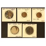 US Coins 3 Flying Eagle Cents and 2 Large Cents, c