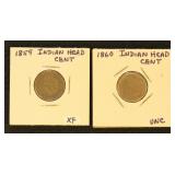 US Coins 1859 & 1860 Indian Head Cent XF, possibly