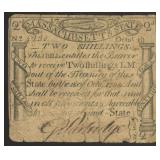 1776 Continental Currency Massachusetts 2 Shilling