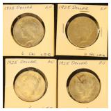 US Coins 4 Peace Silver Dollars, mixed condition