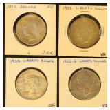 US Coins 4 Peace Silver Dollars, mixed condition