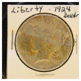 US Coins 1924 Peace Silver Dollar, circulated