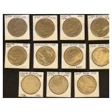 US Coins 11 Eisenhower Dollars, circulated/AU