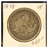 US Coins 1878 Morgan Silver Dollar, circulated