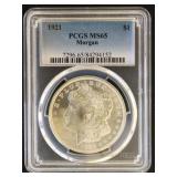 US Coins 1921 Morgan Silver Dollar Graded MS65 by