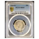 US Coins 1916-D Barber Quarter Grade MS65 by PCGS,