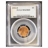US Coins 1953-D Lincoln Cent Graded MS65RD by PCGS