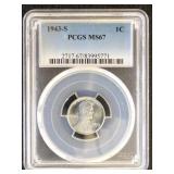 US Coins 1943-S Lincoln Cent Graded MS67 by PCGS