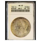 US Coins 1921 Morgan Silver Dollar VAM-2 Top 100 V