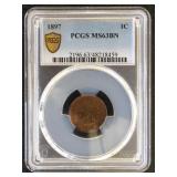 US Coins 1897 Indian Head Cent Graded MS63BN by PC