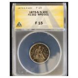 US Coins 1875-S/S Twenty Cent Piece FS-302 MPD-001