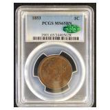 US Coins 1853 Large Cent Graded MS65BN by PCGS wit