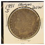 US Coins 1891-S Morgan Silver Dollar, circulated