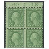 US Stamps #538 Mint NH Plate Block of 4 with "S30"