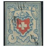 Switzerland Stamp #8 Used with thin CV $160