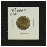 US Coins 1913 Buffalo Nickel Variety 1, circulated
