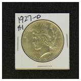 US Coins 1927-D Peace Silver Dollar,AU