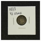 US Coins 1833 Bust Half Dime, circulated