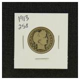 US Coins 1913 Barber Quarter, circulated