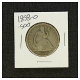 US Coins 1858-O Seated Liberty Half Dollar, circul