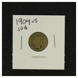 US Coins 1904-S Barber Dime, circulated