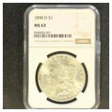 US Coins 1898-O Morgan Silver Dollar Graded MS63 b