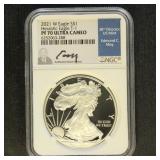 US Coins 2021-W Silver Eagle Type 1 Graded PF70UC
