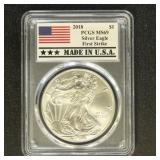 US Coins 2018 Silver Eagle Graded MS69 by PCGS