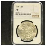 US Coins 1879-S Morgan Silver Dollar Graded MS61 b
