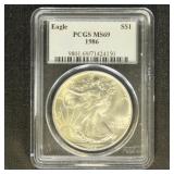 US Coins 1986 Silver Eagle Graded MS69 by PCGS