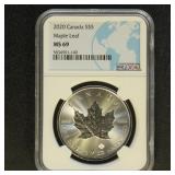 Canada Coins 2020 Silver Maple Leaf Graded MS69 by