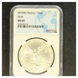 Mexico Coins 2019-Mo Silver 1 Onza Graded MS69 by