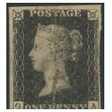 Great Britain Stamps #1 Used Penny Black w CV $375