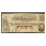 North Carolina Obsolete Currency $5 The State of N