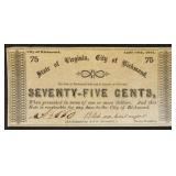 Virginia Obsolete Currency 75 Cents The City of Ri