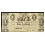 Virginia Obsolete Currency $1 Bank of Virginia Not
