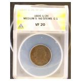 US Coins 1805 Medium 5 No Stems C-1 Half Cent Grad