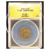US Coins 1937-D Buffalo Nickel 3 Leg Graded F12 De