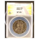 US Coins 1830 Small 0 Bust Half Dollar Graded VF25