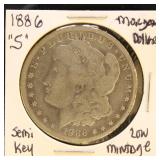 US Coins 1886-S Morgan Silver Dollar Semi-Key, low