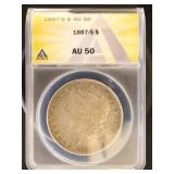 US Coins 1887-S Morgan Silver Dollar Graded AU50 b