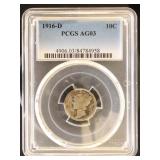 US Coins 1916-D Mercury Dime Graded AG03 by PCGS