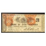 Tennessee Obsolete Currency $3 Bank of Chattanooga